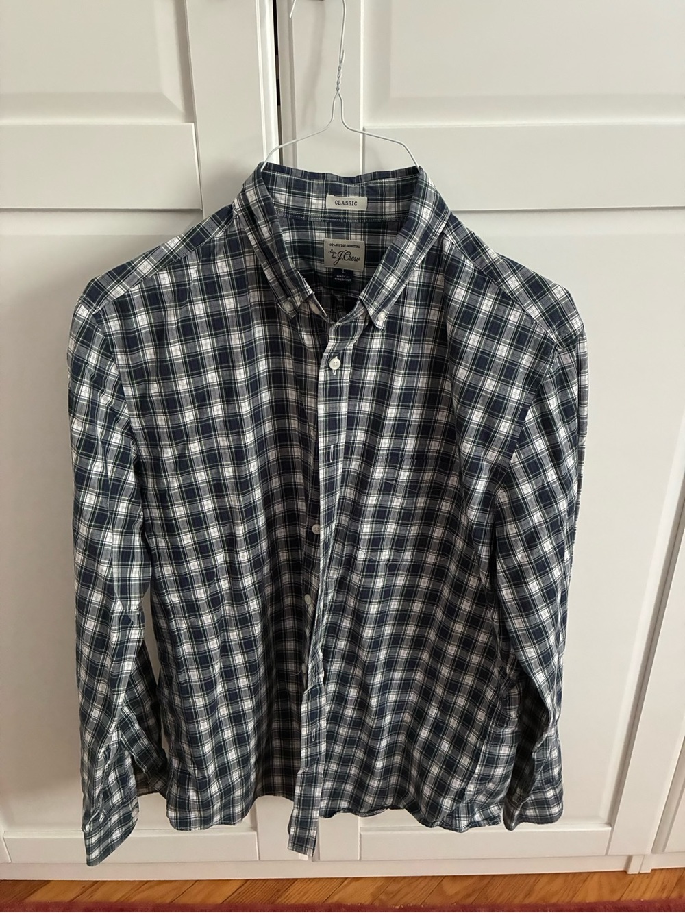 J. Crew Navy and White Plaid Button-Down Shirt